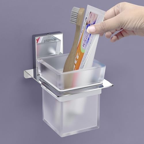 Plantex 304 Grade Stainless Steel Glass Tumbler Holder/Toothbrush Holder for Bathroom/Bathroom Accessories - Crystal (Chrome) - Image 1