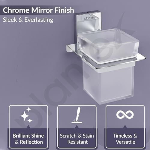Plantex 304 Grade Stainless Steel Glass Tumbler Holder/Toothbrush Holder for Bathroom/Bathroom Accessories - Crystal (Chrome) - Image 5