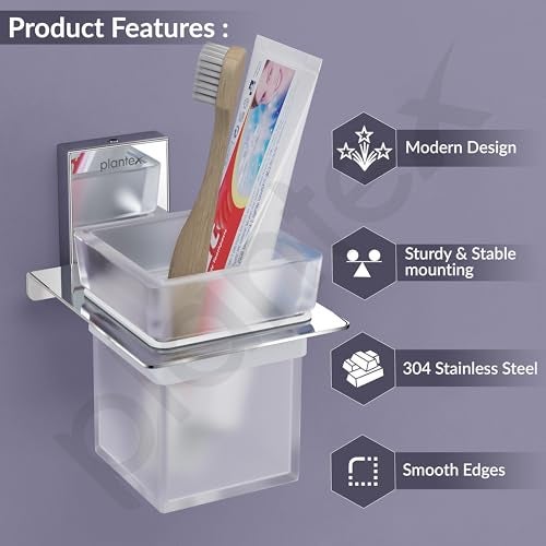Plantex 304 Grade Stainless Steel Glass Tumbler Holder/Toothbrush Holder for Bathroom/Bathroom Accessories - Crystal (Chrome) - Image 2