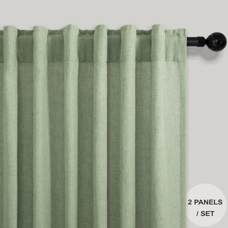 Pitalk Sage Green Half Curtains for Window 36in Long Linen Kitchen Tier 2 Panels Back Tab Pocket Semi Privacy Light Filter Energy Efficient Short Light Green Curtain for Small Bathroom Laundry 36 Inch Length - Image 2