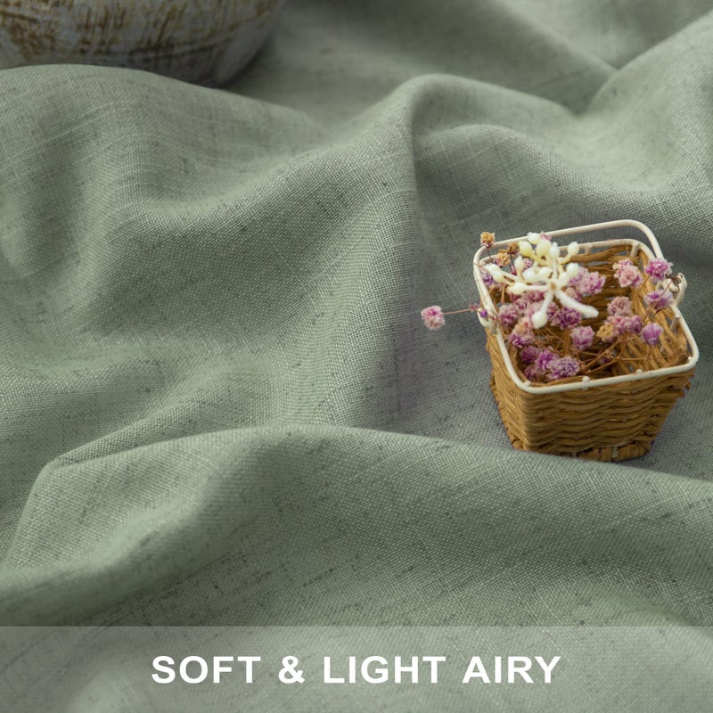 Pitalk Sage Green Half Curtains for Window 36in Long Linen Kitchen Tier 2 Panels Back Tab Pocket Semi Privacy Light Filter Energy Efficient Short Light Green Curtain for Small Bathroom Laundry 36 Inch Length - Image 3