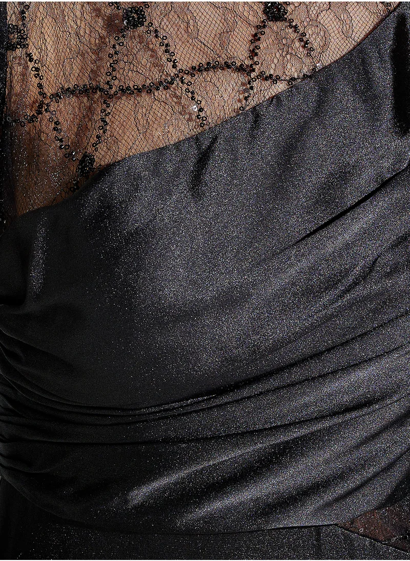 نمشي x Embellished One Shoulder Draped A Line Dress