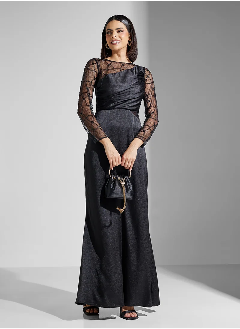 نمشي x Embellished One Shoulder Draped A Line Dress