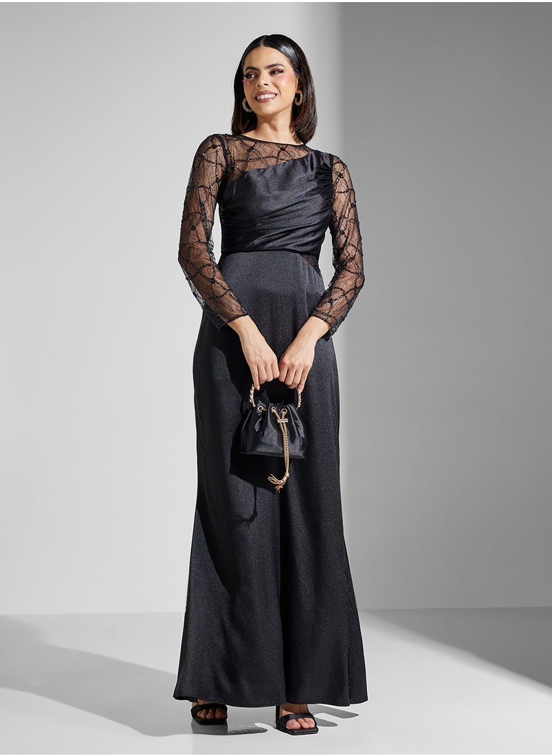 Embellished One Shoulder Draped A Line Dress