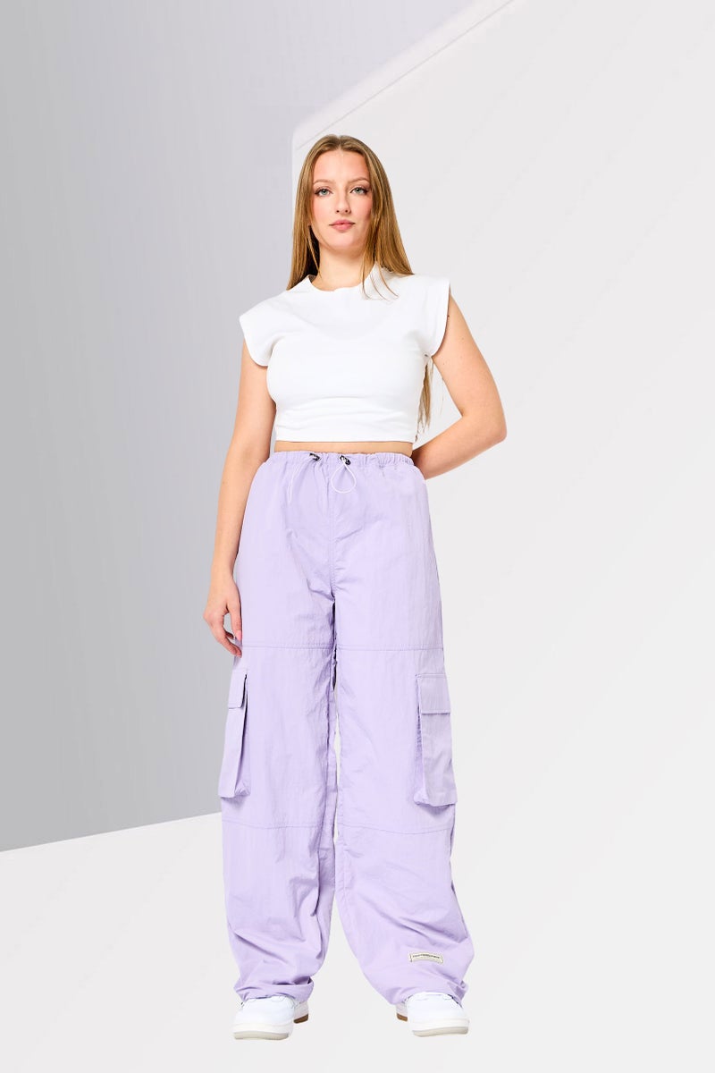 The Giving Movement Women Regular Fit Brand Logo Cargo Pants, Lavender - Image 4