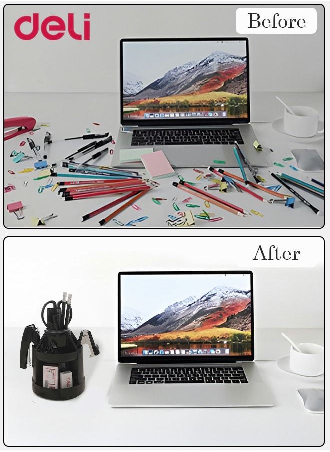 Deli - Rotatable Multifunctional 5 Compartments Pen Holder Desk Organizer - Image 1