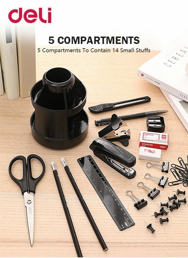 Deli Rotatable Multifunctional 5 Compartments Pen Holder Desk Organizer  - Image 4