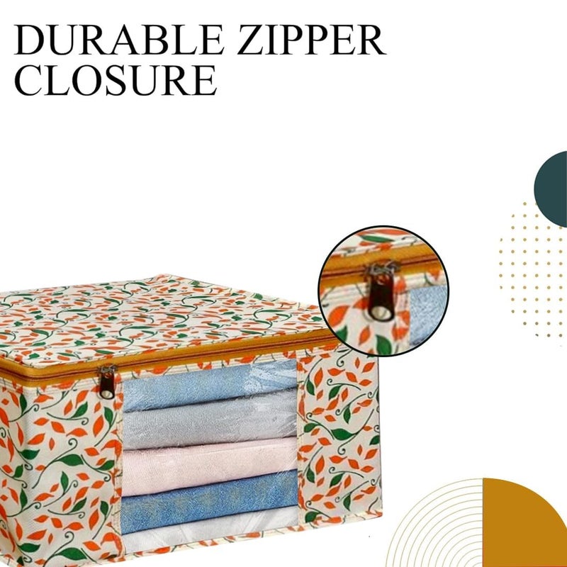 EasyGoods Saree Covers with Zip 9 Inch NonWoven Orange Patti Design Wardrobe Organizer Clothes Storage Bag with Transparent Window Saree Bags for Storage Pack of 6 Yellow - Image 3