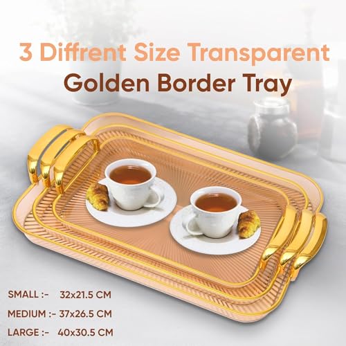 ZODZE Clear Food Serving Tray with Gold Handles Set of 3 and Serving Tray for Snack Coffee Bread Fruit, Plastic Tray for Tea Coffee,Trays for Bath Organization (Green) (Rectangular) - Image 5