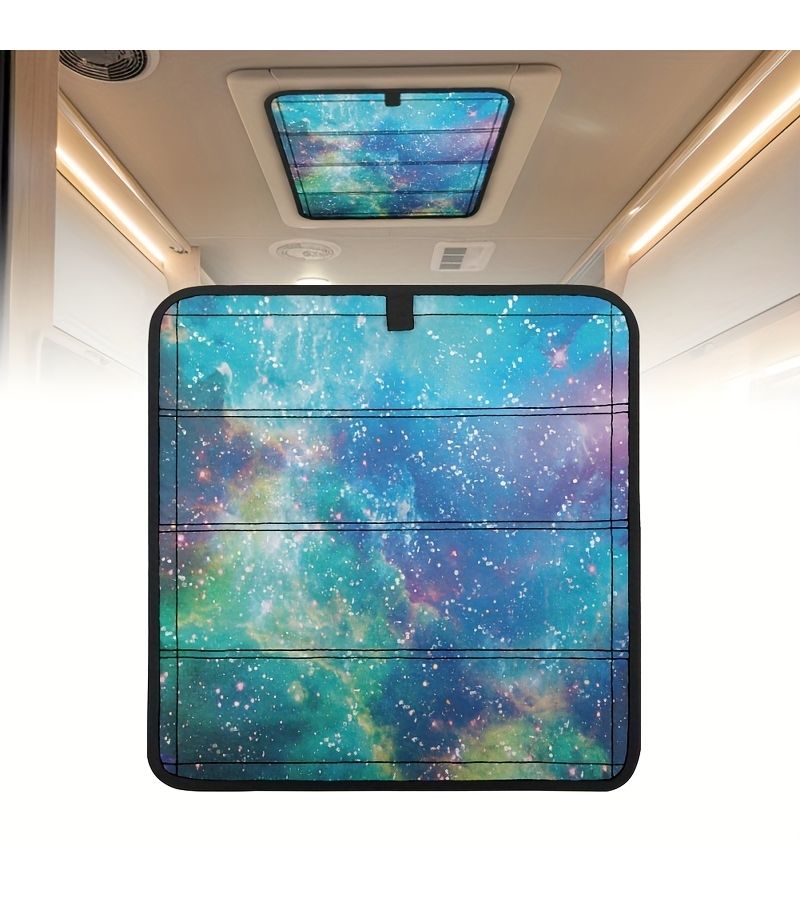 Lightweight Foldable RV Starry Sky Window Shade Style B Vibrant Galaxy Pattern Sun Ray Blocking Polyester Material Easy Install Camper Door Shade Privacy Comfort - Image 1