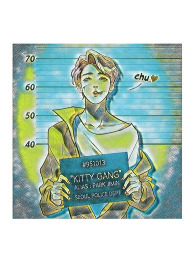 RYN Wooden BTS Wall Art Paintings Blue/Yellow/Grey 30x30centimeter - Image 2