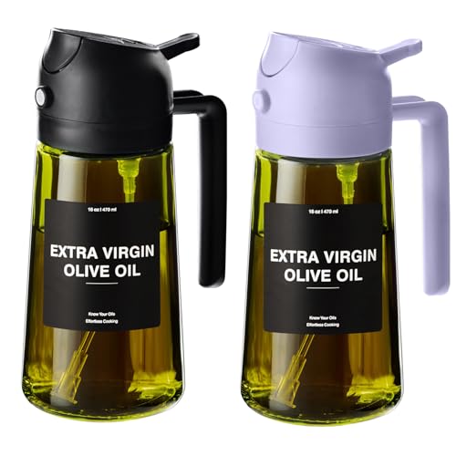 CXINYI - 16oz/470ml Olive Oil Dispenser for Kitchen with Stickers - 2 in 1 Olive Oil Sprayer for Cooking, Air Fryer, and Salad, Black&Purple (Light-Proof Kitchen Gadget) - Image 1