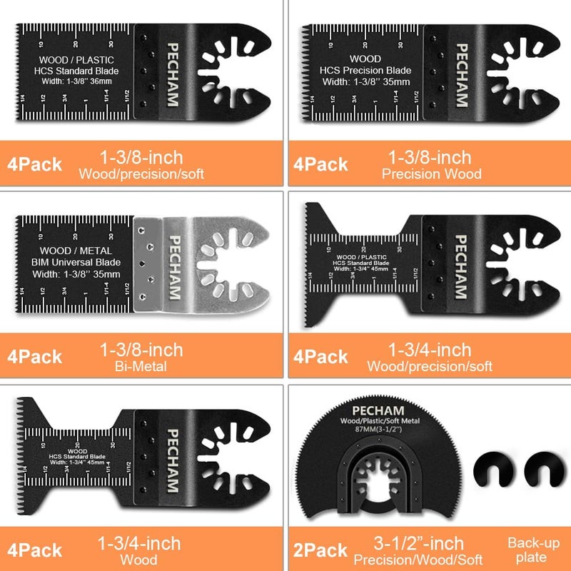 PECHAM 24PCS Universal Wood Metal Oscillating Multitool Quick Release Saw Blades Fit Porter Cable Black & Decker Rockwell Ridgid Ryobi Milwaukee Chicago Craftsman - Image 5