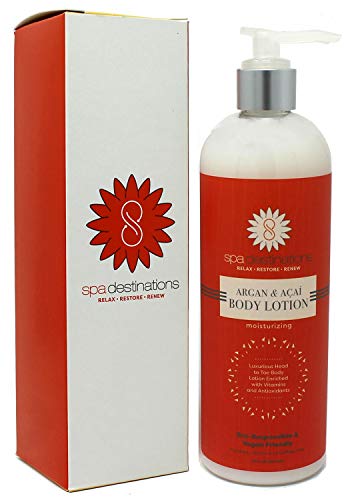 spa destinations Moisturizing Body Lotion with Argan & Acai Vitamins and Antioxidants Mango Pomegranate Scent Light Non Greasy Soaks right into the Skin 16 oz with pump included - Image 1