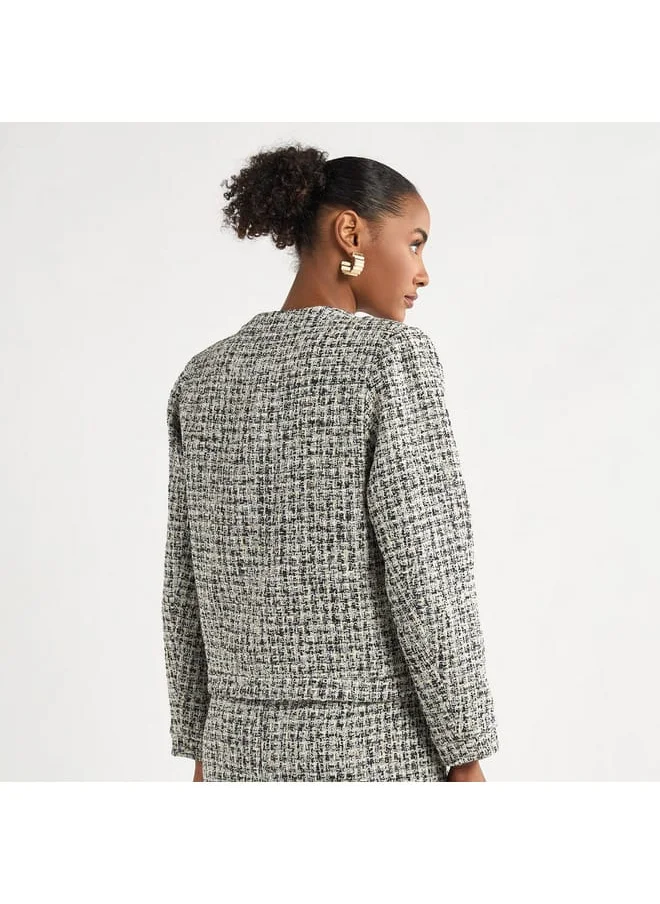 FAV Textured Blazer with Round Neck and Long Sleeves