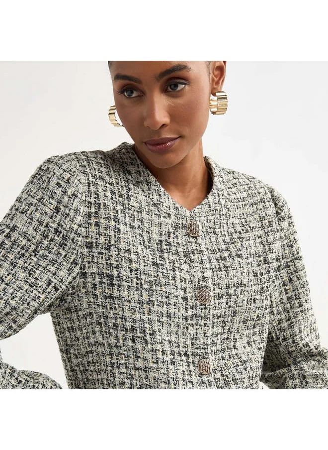 FAV Textured Blazer with Round Neck and Long Sleeves
