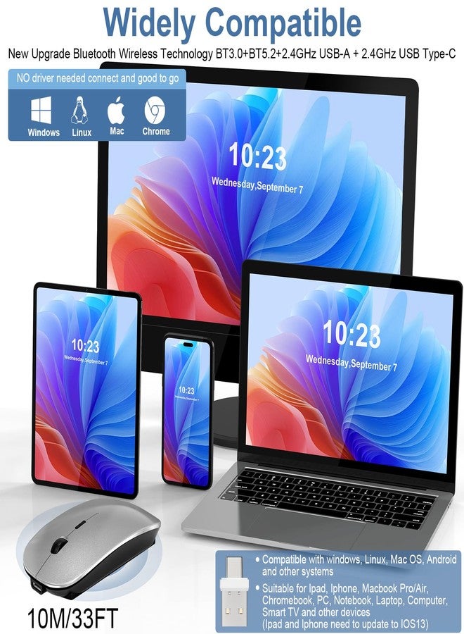 Kovess Bluetooth Wireless Mouse for MacBook Air Mac Pro Laptop PC Pad Optical Rechargeable Silent Mouse with Jiggler Mode Dual Mode Switch Mouse Bluetooth 5.2/3.0 and 2.4G USB-A & USB-C Receiver Black - Image 2