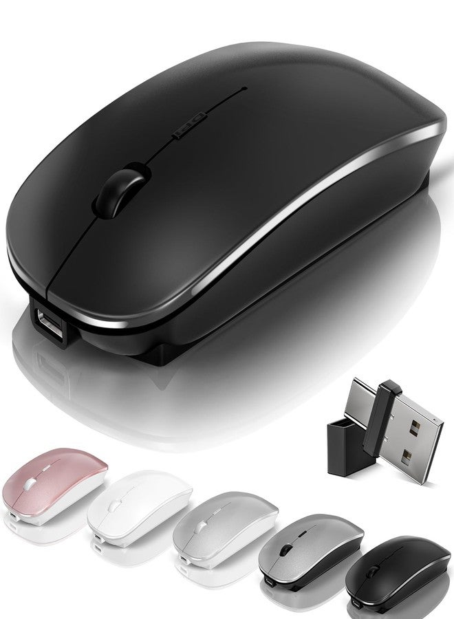 Kovess Bluetooth Wireless Mouse for MacBook Air Mac Pro Laptop PC Pad Optical Rechargeable Silent Mouse with Jiggler Mode Dual Mode Switch Mouse Bluetooth 5.2/3.0 and 2.4G USB-A & USB-C Receiver Black - Image 1
