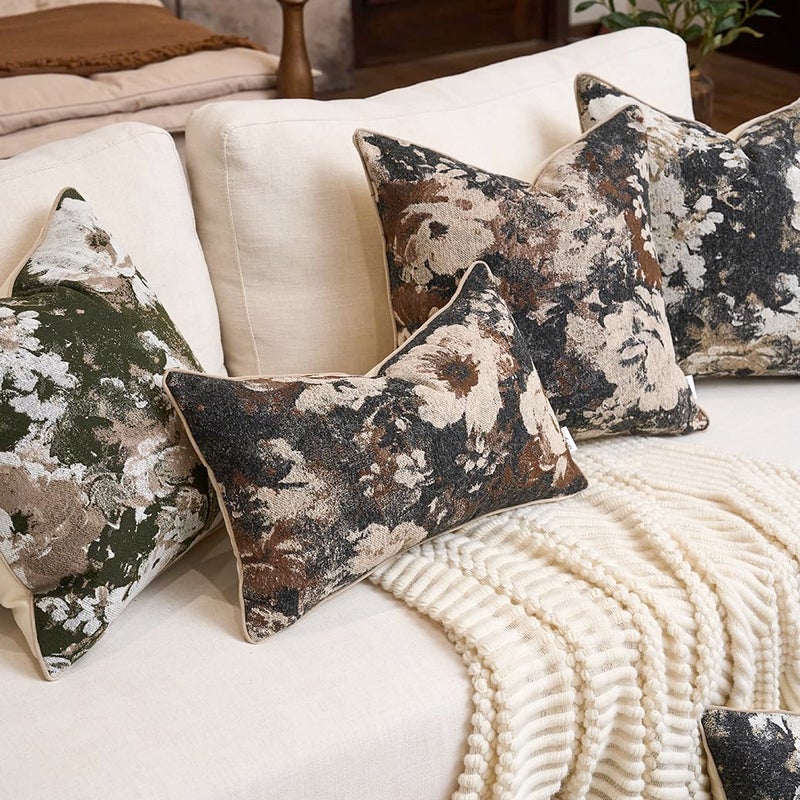 Yangest Neutral Flower Pillow Cover 12 x 20 Inches, Nature Chenille Rectangle Throw Pillow Cover Soft Luxury Accent Couch Pillow Cover for Living Room Bedroom, Coffee Brown - Image 5