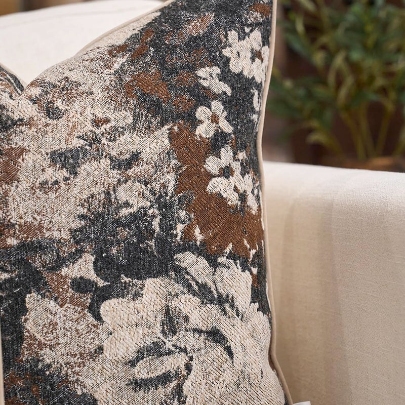 Yangest Neutral Flower Pillow Cover 12 x 20 Inches, Nature Chenille Rectangle Throw Pillow Cover Soft Luxury Accent Couch Pillow Cover for Living Room Bedroom, Coffee Brown - Image 3