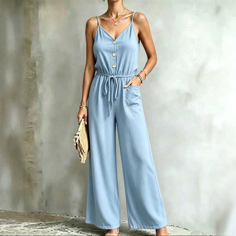 WU 2026 Summer Women's Strap Jumpsuit, Elegant Waist-Slimming Wide-Leg Pants, Source Factory Direct - Image 4