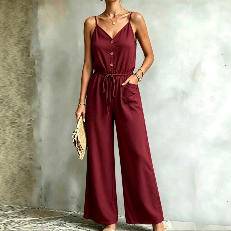 WU 2026 Summer Women's Strap Jumpsuit, Elegant Waist-Slimming Wide-Leg Pants, Source Factory Direct - Image 1