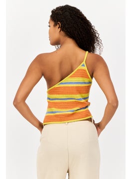 Reclaimed Vintage Women Asymmetrical Neck One Shoulder Yarn Dye Top, Multicolor  - Image 3