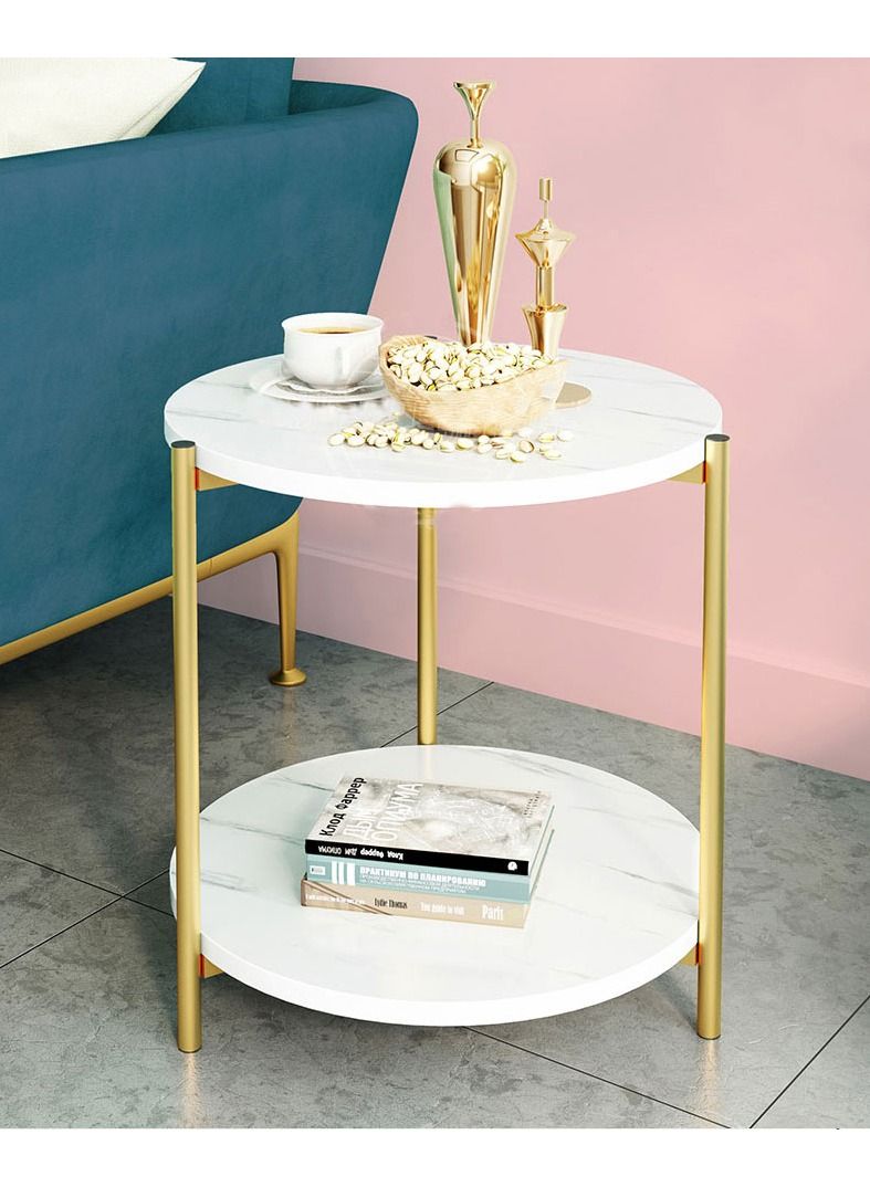 DubaiGallery Metal bedside coffee table round end side table desk nordic marble glass home sofa tables light luxury living room side table - Image 3