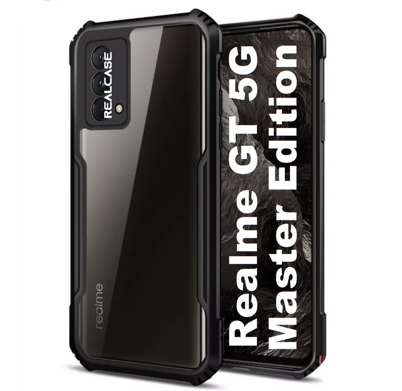 REALCASE Realme GT Master Edition Back Cover, Silicone & Acrylic Clear Hard Transparent Bumper Back Case Cover for Realme GT 5G Master Edition-Black - Image 1