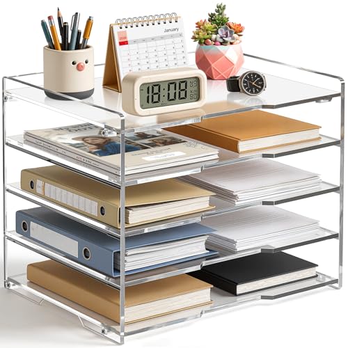 KKU 5 Tier Clear Acrylic Desk Organizer Letter Tray Paper File Desk Organizer and Accessories For Office Supplies - Image 1