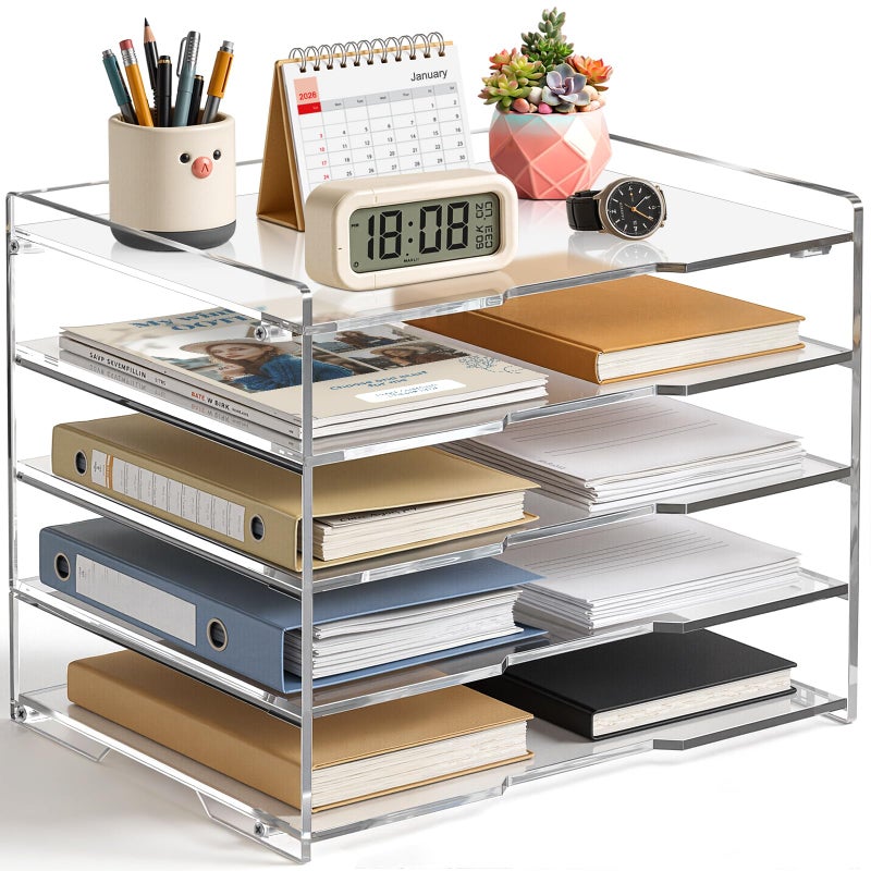 KKU 5 Tier Clear Acrylic Desk Organizer Letter Tray Paper File Desk Organizer and Accessories For Office Supplies - Image 2