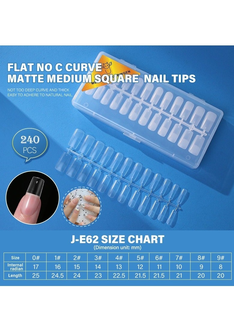أغطية أظافر أكريليك شفافة، أغطية أظافر غير لامعة، أغطية وصلات أظافر لفن الأظافر المنزلي DIY 240 قطعة 12 مقاسًا - Image 1