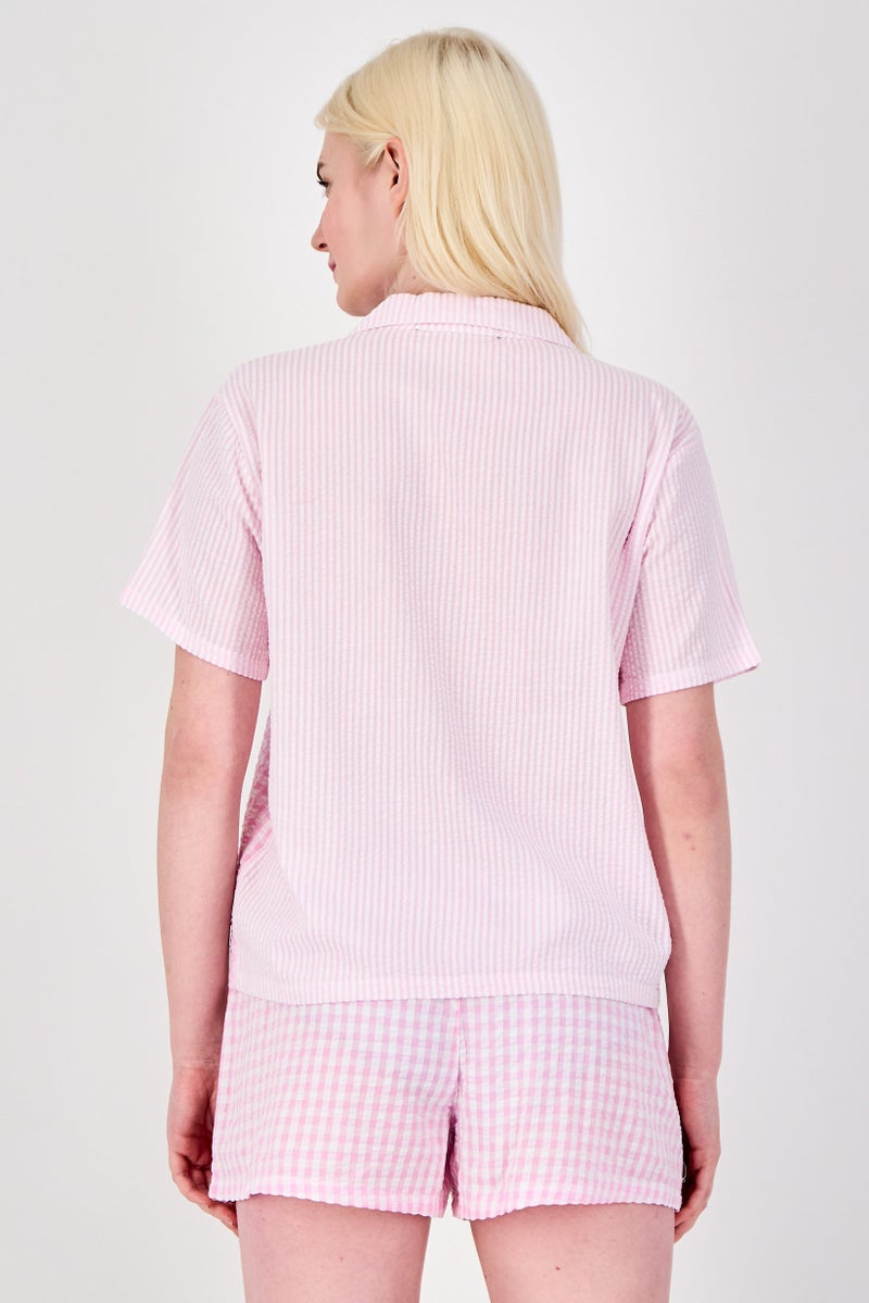 bebe Women 2Pcs Gingham Pattern Pajama Top And Shorts Set, Multicolor - Image 3