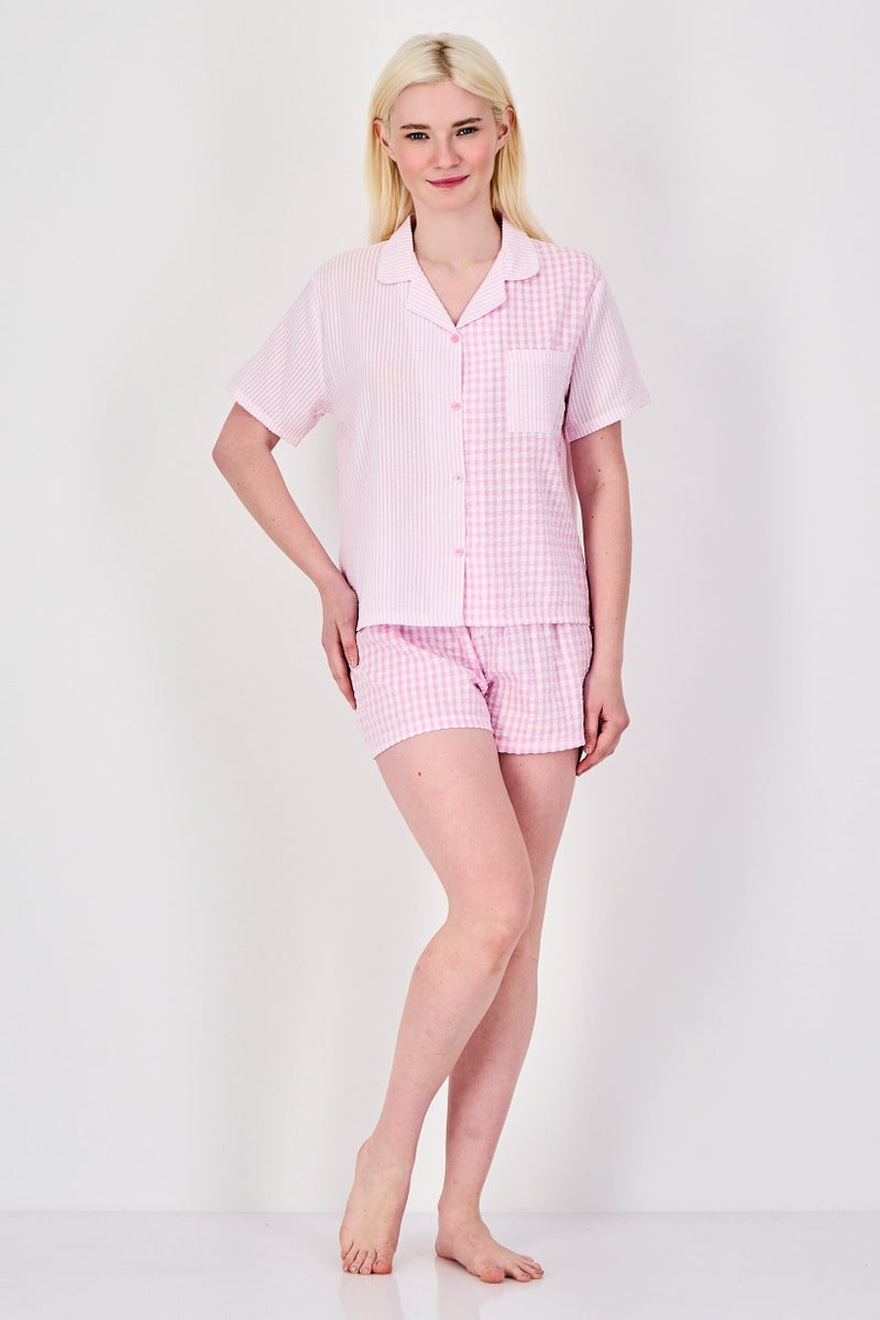 bebe Women 2Pcs Gingham Pattern Pajama Top And Shorts Set, Multicolor - Image 4