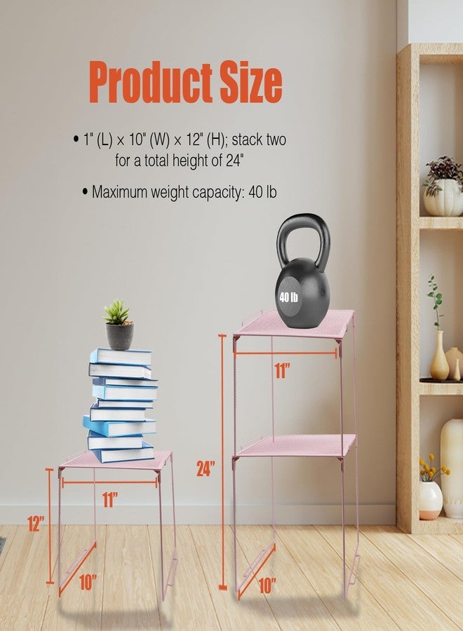 Piffny Locker Organizer Shelf, Stackable, Extra Tall, Fits Standard Size School Lockers (Pink 2 Pack) - Image 3