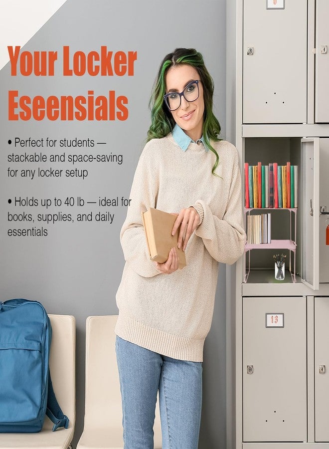 Piffny Locker Organizer Shelf, Stackable, Extra Tall, Fits Standard Size School Lockers (Pink 2 Pack) - Image 2
