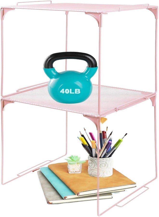 Piffny Locker Organizer Shelf, Stackable, Extra Tall, Fits Standard Size School Lockers (Pink 2 Pack) - Image 1