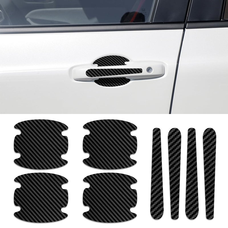 HEVLE 8PCS Car Door Handle Scratch Protector Carbon Fiber Handle Bowl Sticker Door Protective Film Black