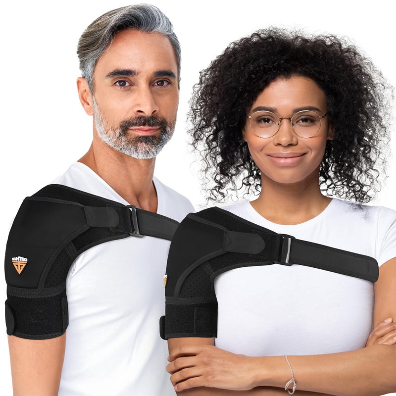 Shoulder Brace for Women Men Support for Torn Rotator Cuff Other Shoulder Injury Ac Joint Dislocated Separated Frozen Shoulder Neoprene Compression Wrap by FIGHTECH BLK SM