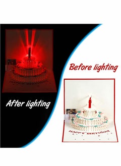 KASTWAVE 3D Pop-Up Birthday Cards Gift Greeting Creative 3D Handmade Hollow Cake Card with Envelope Red LED Light Music Laser Cut Happy Birthday Card Postcards Best Gift for Family Friends  - Image 5