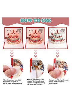 KASTWAVE 3D Pop-Up Birthday Cards Gift Greeting Creative 3D Handmade Hollow Cake Card with Envelope Red LED Light Music Laser Cut Happy Birthday Card Postcards Best Gift for Family Friends  - Image 4