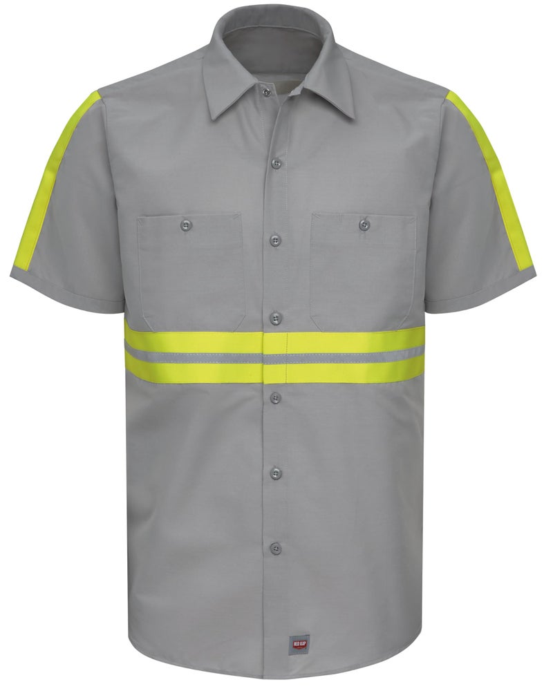 Red Kap mens Short Sleeve Enhanced Visibility Industrial work Shirt, Grey With Yellow/Green Visibility Trim, Large US - Image 3
