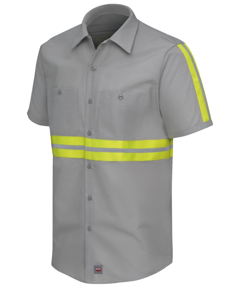 Red Kap mens Short Sleeve Enhanced Visibility Industrial work Shirt, Grey With Yellow/Green Visibility Trim, Large US - Image 5