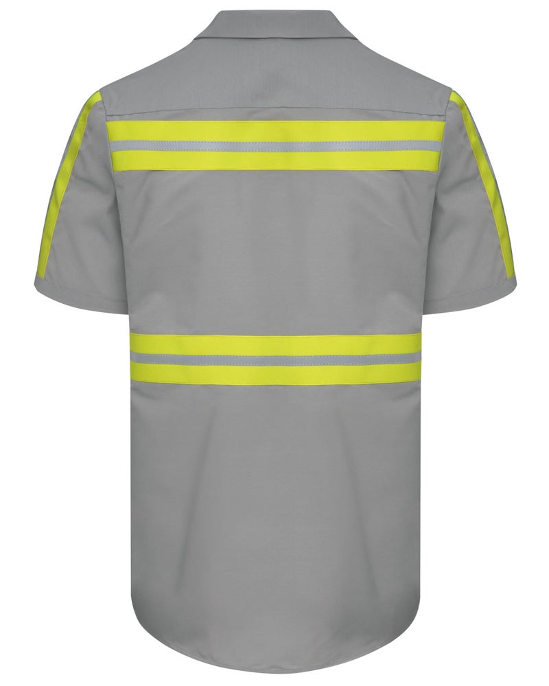 Red Kap mens Short Sleeve Enhanced Visibility Industrial work Shirt, Grey With Yellow/Green Visibility Trim, Large US - Image 2