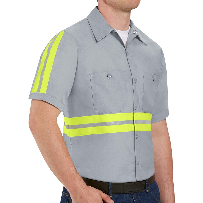 Red Kap mens Short Sleeve Enhanced Visibility Industrial work Shirt, Grey With Yellow/Green Visibility Trim, Large US - Image 4