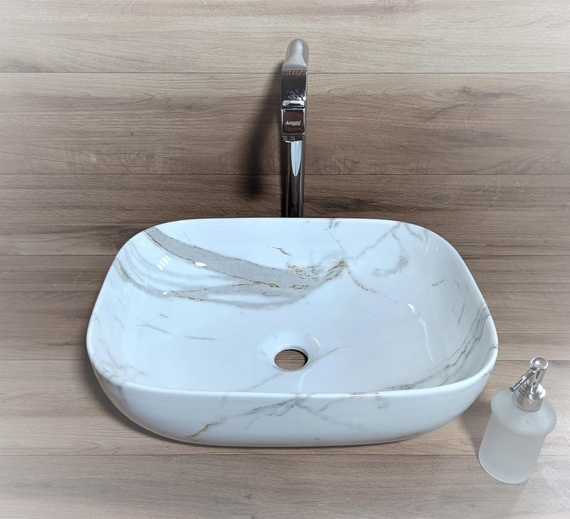 VSon Ceramic Tabletop Wash basin Countertop Vessel Sink Wash Basin over counter For Bathroom Hotel Home 18 x 13 x 55 Inch Marble Basins VS1023 - Image 1