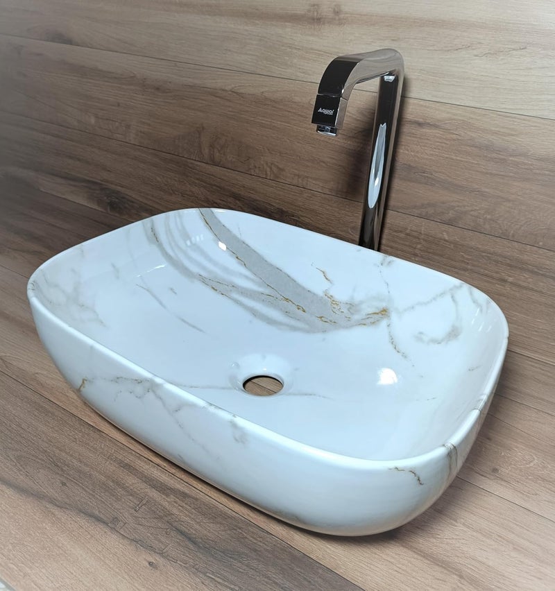 VSon Ceramic Tabletop Wash basin Countertop Vessel Sink Wash Basin over counter For Bathroom Hotel Home 18 x 13 x 55 Inch Marble Basins VS1023 - Image 4