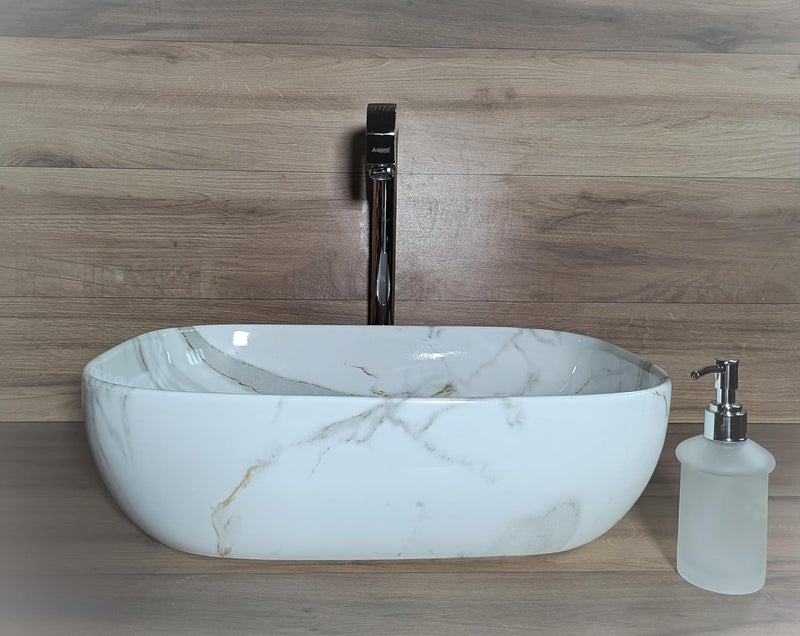 VSon Ceramic Tabletop Wash basin Countertop Vessel Sink Wash Basin over counter For Bathroom Hotel Home 18 x 13 x 55 Inch Marble Basins VS1023 - Image 2