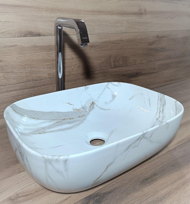 VSon Ceramic Tabletop Wash basin Countertop Vessel Sink Wash Basin over counter For Bathroom Hotel Home 18 x 13 x 55 Inch Marble Basins VS1023 - Image 3