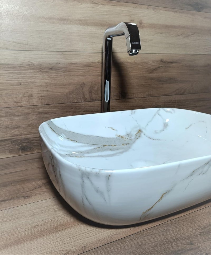 VSon Ceramic Tabletop Wash basin Countertop Vessel Sink Wash Basin over counter For Bathroom Hotel Home 18 x 13 x 55 Inch Marble Basins VS1023 - Image 5